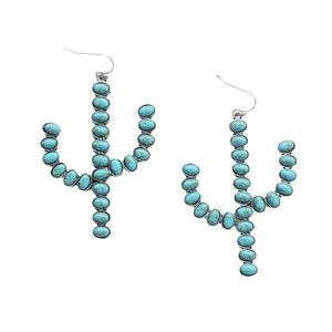 Turquoise Stone Beaded Cactus Dangle Earrings